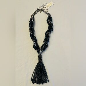 Chico's Elegant Black and Silver Tassel Necklace, NWT